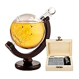 AMAVEL Whiskyset Karaffe Globus Segelschiff, Mit luftdichtem Verschluss, Inklusive 9 Whiskysteinen in Holzbox