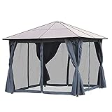 Outsunny Pavillon 3 x 4m Gartenpavillon Partyzelt mit Seitenteilen PC Dach Alu Dunkelg