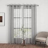 UPOPO Vorhänge Gardinen mit Ösen Voile Leinenstruktur Vorhang Ösenvorhang Ösenschal 2er Set Schal Gardine Sheer Transparent Einfarbig für Wohnzimmer Schlafzimmer Fenster 140X245cm (BxH) G