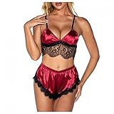 JISHII Dessous-Sets für Damen Kunstseide Spitzenborte Softschalen Vollschalen Rückenfrei Hosenträger Triangel-Bralette-BH Reguläre jeden Tag Einfach Shorts 2-Piece Negligees Nachthemden Schlafanzüg