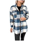 unilarinna Damen Bluse Lässige Gitterbedruckte Knöpfe Langärmlige Lockere Hemdjacke Mit Tasche Langarm Einreiher Kariert Hemd Warm Hemdbluse Herbst Winter Jacke Gefüttert Plüsch B