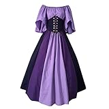 Zilosconcy Maxi Kleider Für Damen Sommer Palaststil Renaissance Kostüm Nahtfarbe 3/4 Ärmel Bundfür Halloween Fasching Karneval Hexe Vampire Gothic Cosplay Kostü