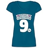 Karneval & Fasching Kostüm Outfit - Bring mirbierson - 3XL - Türkis - Isländisches Gruppenkostüm - XO1525 - Damen T-Shirt mit V