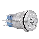 Keenso 12V DC LED Auto Motor Start Stop Druckschalter Zündung Starter Schalter Universal Metall Drücken LED Druckschalter Weiß(Siber)