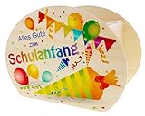 Hess Holzspielzeug 14553 - Spardose aus Holz mit Schlüssel, Schultüte und ABC, handgefertigt, Geschenk zum Schulanfang, ca. 11,5 x 8,5 x 6,5 cm groß