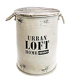 Urban Loft Sitztonne Vintage Sitzhocker mit Stauraum mit Holzdeckel und Griffe Aufbewahrungsbox Hocker (weiß, M)