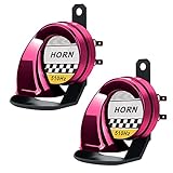 Universal Car Horn Autohupe 12v,Mode Sprecher 135 Db Eletrisches Autohupe Metall,Wasserdicht Auto Fahrzeug Hupe Lautes Mit Metallhalterung,Für Motorrad Fahrzeug Auto Moped Roller Scooter(Rose Rot-2pc)