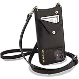 Emma  +/7 +/6 + Bandeliere schwarz Echt Leder Geldbörse Fall & Detail Umhängetasche mit verstellbarem Gurt für ID & Kreditkarten. Handy zu tragen Hands-Free Fall., braun / silb