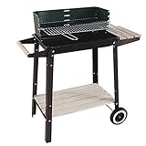 Tragbarer Holzkohlegrill mit Holzregalen Windschutz 2 Räder Campinggrill Grill Schreibtisch Tischgrill Grill, für Picknick Garten Terrasse Camping