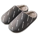 YSXFS Hausschuhe, Frauen Slip Auf Fuzzy Haus Hausschuhe Memory Foam Hausschuhe Outdoor Indoor Warme Plüsch Pu-Leder wasserdichte Schlafzimmer Schuhe rutschfeste Sohle(Size:42/43,Color:Grau)