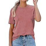 PEOD T-Shirt Damen Sommer Kurzarm Rundhals Einfarbig Bluse Oberteil Tunika Tops Frauen Sommertops Mode Oversized Leinen Lose Shirts Hemd Damen Elegante Basic Große Größe Hemdbluse Tuniken Crop Top