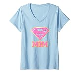 Damen Superman Super Mom Pink T-Shirt mit V