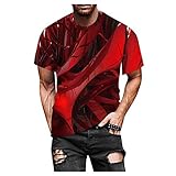 Herren Sommer T-Shirt  Slim Fit Fashion Freizeit Mode Casual 3D Druck Weich Witzig Gedruckt Rundhalsausschnitt (4XL,Rot)