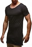 Leif Nelson Herren Sommer T-Shirt Rundhals-Ausschnitt Slim Fit Baumwolle-Anteil Moderner Männer T-Shirt Crew Neck Hoodie-Sweatshirt Kurzarm lang LN6336 Schwarz XX-Larg