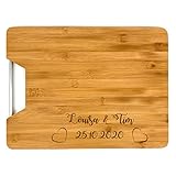 Saphir Design Holzbrett mit Gravur 'Hochzeit Datum' Schneidebrett personalisiert Name Holz 32,5x25x1,8 cm | Küchenbrett Name personalisiert Geschenk Hochzeit | Bambus Brett graviert (SB04)