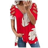 YJUU Chiffon Blusen Damen Kurzarm Tunika Große Größen BüGelfreie Blusen Oberteile Karierte Hemdbluse RüCkenfreie Tops Sexy Blusen Tunika Bunt Sommer Tunika Bluse Oberteile Mit SchnüRung