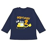 Baby Geburtstag Geburtstagsgeschenk - Ich Bin 2 Bagger - 18/24 Monate - Navy Blau - Spruch - BZ11 - Baby T-Shirt Lang