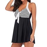 Tankini Set Damen Bauchweg Bademode Set Striped Bedruckter Badeanzug Zweiteiliger Monokini Tankini-Badeanzug Borat Anzug Frauen Badeanzug Große Größe Rock mit Shorts Surfing T-Shirt Volant mit S