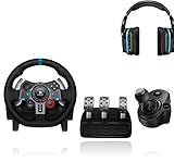 Logitech G29 Driving Force Gaming Rennlenkrad, Zweimotoriges Force Feedback - Schwarz + Logitech G Driving Force Schalthebel - Schwarz + Logitech G935 kabelloses Gaming-Headset - Schw