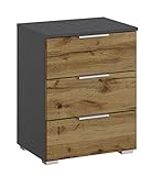 Rauch AD175.637C Nachttisch Bellezza/B 47 H 62 T 42 cm, Korpus in Grau-Metallic, Fronten in Eiche Wotan W