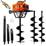 BITUXX® extrastarker 3,8PS 63ccm Benzin Erdlochbohrer Erdbohrer Erdbohrgerät Pfahlbohrer Set 7 inklusive 3 Bohrer 3 Verlängerungen und Schockabsorb