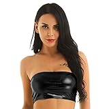 pinger Damen Bandeau Top sexy Wetlook Crop top Metallic Trägerloser BH Crop Strecken Rave Bandeau Bralette Tube Top (schwarz,XXL)