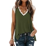 Buby Damen Einfarbig/Blumendruck/Streifen Hawaii Lässige Mode Sexy Ausschnitt Spitzenbesatz Ärmellos Tiefer V-Ausschnitt T-Shirt Weste Frauen Sommer Oversize Lose Seitenschlitz Saum Bluse Crop Tanktop