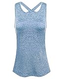 ADOME Damen Sportshirt Yoga Tank Top Fitness Shirt Laufshirt Running Oberteil Trainingshirt Ärmelloses Sporttop Blau L