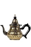 Marokkanische Teekanne aus Messing 800ml mit Sieb und Kunststoffgriff | Orientalische Kanne Bakir 800ml Schwarz/goldfarbig mit Deckel | Verschiedene Grössen | (800ml)
