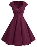 bbonlinedress 1950er Vintage Retro Cocktailkleid Rockabilly V-Ausschnitt Faltenrock Burgundy S