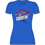 Fussball WM 2022 Fanartikel - Croatia Umriss Vintage - M - Royalblau - Fan - L191 - Tailliertes Tshirt für Damen und Frauen T-S
