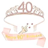 Geburtstagskrone Schärpe Junggesellinnenabschied Set, 40 Geburtstag Krone Prinzessin Strass Tiara und Geburtstag Schärpe, Ideal Party Dekorationen 40. Geburtstag Geschenke für Frauen/Erw