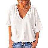 Fmkaieo Kurzärmliges T-Shirt für Damen, elegante Bluse mit kurzen Ärmeln, für Damen, V-Ausschnitt, elegant, aus Spitze, für den S