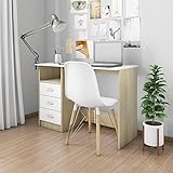 Schreibtisch mit Schubladen,Schreibpult,Büroschreibtisch,Computertisch,Bürotisch,PC Tisch,Arbeitstisch,Esstisch,für Schlafzimmer,Wohnzimmer, Weiß Sonoma-Eiche 110x50x76