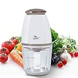 Zerkleinerer Elektrisch Uten 300W Gemüseschneider/ Zwiebelschneider/ 700ML Glasbehälter/ Impuls/ Spritzfest Fleischwolf mit 4-Flügeliges Edelstahlmesser für Fleisch, Smoothie, Zwiebeln, Obst, Gemü