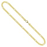 Goldkette Herren Echtgold 3.4 mm, Figarokette diamantiert 750 aus Gelbgold, Kette Gold mit Stempel, Halskette mit Karabinerverschluss mit Endkappen, Länge 65 cm, Gewicht ca. 21.6 g, Made in Germany