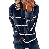 HUBA Kapuzenpullover Pullover Damen Sweatshirt Pulli Streifen Bedruckte Langarm Casual Lose Top Oberteile Sweater Longshirt Tshirt Bluse Tunik