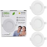 Lumare LED Einbaustrahler 3W 230V IP44 Ultra flach 3er Set Wohnzimmer, Badezimmer Einbauleuchten weiss, 68mm EinbauØ, 29mm Einbautiefe Mini Slim Decken Spot warmweiß