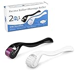 Glighone Dermaroller Set, Dermaroller Gesicht 2 in 1 Microneedling Roller 0,5mm 540 Echte Nadeln Edelstahl Mikronadelwalze Massageroller für Anti Falten Schwangerschaftsstreifen H