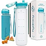 Hydracy Trinkflasche mit Infuser und Zeitmarkierung - 1Liter BPA-Frei Auslaufsicher Sportflasche - Kondenswasserfrei Wasserflasche - Ideal für Sport und Outdooraktivität - Aqua Weiß