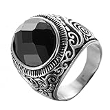 Daesar Männer Ring Silber, Edelstahl Ring Personalisiert Schwarz Zirkonia Ring mit Vintage Filigran Große 65 (20.7)