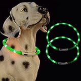 AMOOM LED-Hundehalsband für die Nacht, blinkend, mit USB-wiederaufladbar, 4 Modi, verstellbar, blinkend, für Welpen, mittelgroße und große Hunde, 2 Stück (grün)