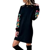 LOPILY Weihnachtskleider Damen Hirschmuster Sweatkleider Norwegerpullover für Weihnachtsfeier Rot Weiß Shirtkleid mit Norwegermuster Damen Mini Pullikleid Schneeflocken Jumperk