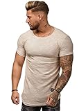 Herren T Shirt Strick Squad Round Neck Zipper Kurzarm S-XXL Beige XXL