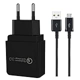 TELEFONMAX Original Qualcomm 3.0 Netzteil 18W Schnellladegerät XXL Ladekabel Micro USB 1.5m für HTC Desire 12/ 12s/ 12+/ One X10/ One S9/ One M9/ M9+ / A9 / Desire 830/825/ 650/628/ 625/530 schw