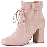 Allegra K Damen Runde Zehen Chunky Heel Rüschen Stiefeletten, Dust Pink, 40.5 EU