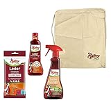 Poliboy - 4-teiliges Leder Reiniger Set - 1x Leder Reiniger (375 ml), 1x Leder Intensiv Pflege (200 ml) und 1x Leder Pflege Feuchttücher (20 Stück) mit Tasche - Made in Germany