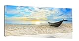 XXL Glasbild Aus Acrylglas inkl. Befestigungsset 160x50 in 3 Motiven (Einsame Insel, Gestrandetes Boot, Norwegischer Fjord) Querformat (160x50, Gestrandetes Boot)