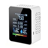 Luftqualität Detektor, 5 in 1 CO2 Messgerät,Temperatur und Luftfeuchtigkeit,TVOC, HCHO Luftqualitätsmonitor, LCD-Anzeige Echtzeit-Messwert geeignet für Büro Familie Auto Schule (Weiß)
