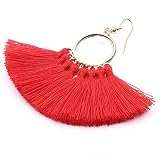 HengXing Fan Quaste Ohrringe große Fransen Ohrringe Quaste Hoop Ohrringe Boho baumeln Ohrringe Kleid Schmuck,